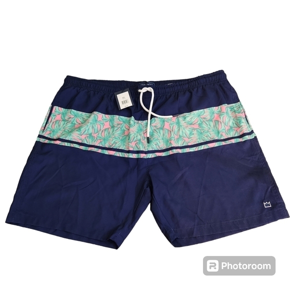 NWT Crown & Ivy Navy Blue Swim Trunks, sz XXL - Picture 1 of 6